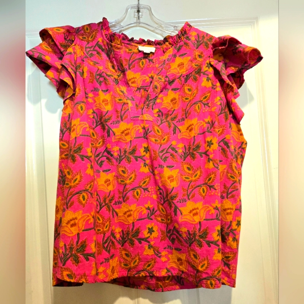 Jennifer Grace Floral Pink and Orange Women's Top, Size M